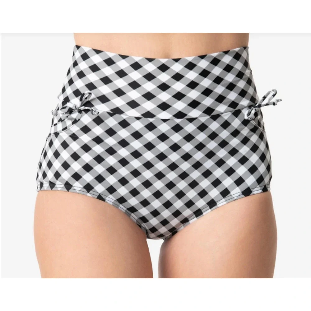 Unique Vintage Solid Gilda High Waist Swim Bottoms Black Size S